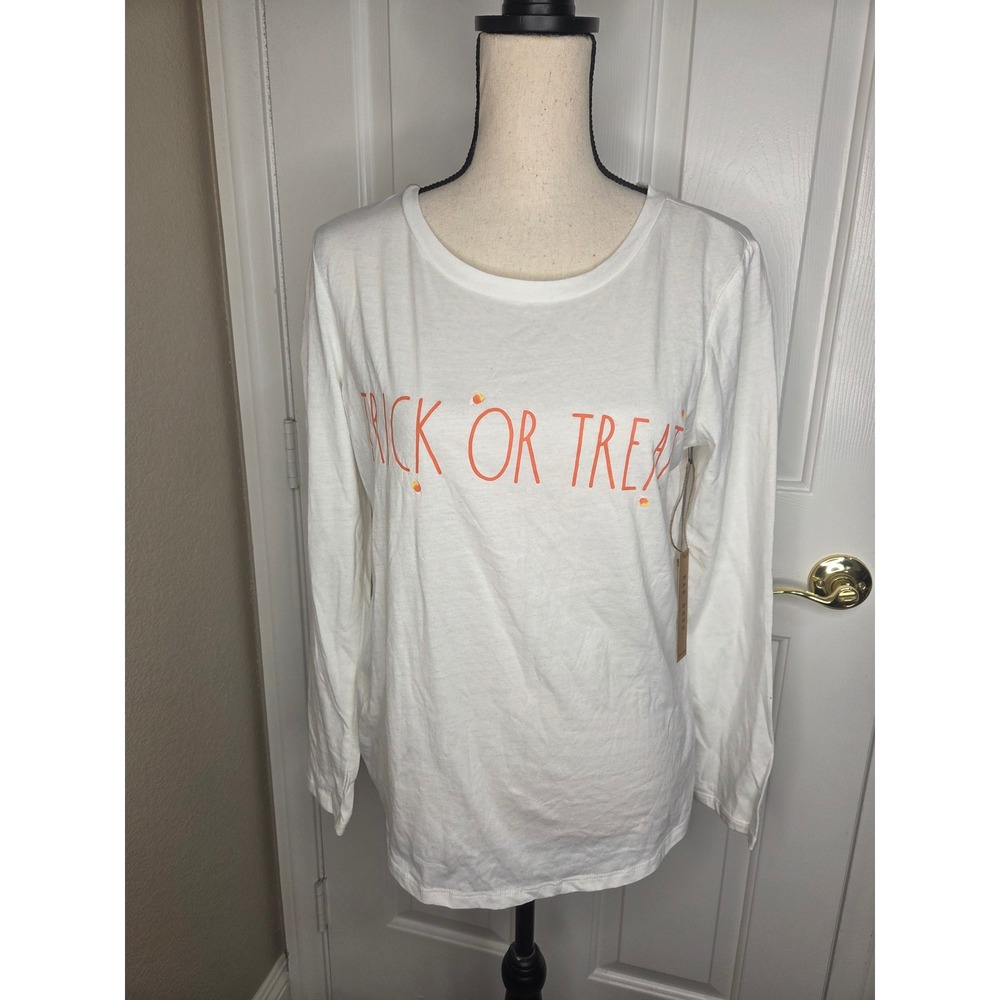 Rae Dunn Trick or Treat Halloween Long Sleeve Graphic Tee White Small